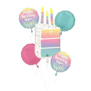 Pearlised Pastel Happy Birthday Cake Foil Balloon Bouquet 5 Pack | Helium Balloons