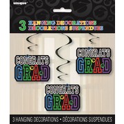 Congrats Grad Hanging Swirl Decorations Pk 3