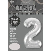 Silver Number 2 Supershape Foil Balloon (34in/86cm) Pk 1