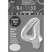 Silver Number 4 Supershape Foil Balloon (34in/86cm) Pk 1