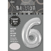 Silver Number 6 Supershape Foil Balloon (34in/86cm) Pk 1