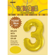 Gold Number 3 Supershape Foil Balloon (34in/86cm) Pk 1