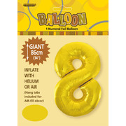 Gold Number 8 Supershape Foil Balloon (34in/86cm) Pk 1