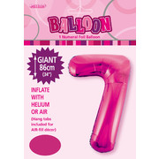 Hot Pink Number 7 Supershape Foil Balloon (34in/86cm) Pk 1
