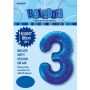 Royal Blue Number 3 Supershape Foil Balloon (34in/86cm) Pk 1