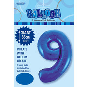 Royal Blue Number 9 Supershape Foil Balloon (34in/86cm) Pk 1