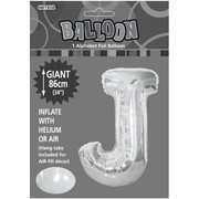 Silver Letter J Foil Supershape Balloon (34in-86cm) Pk 1