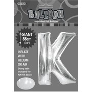 Silver Letter K Foil Supershape Balloon (34in-86cm) Pk 1