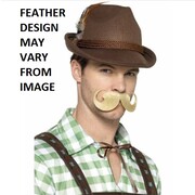 Oktoberfest German Brown Trenker Hat with Feather Pk 1