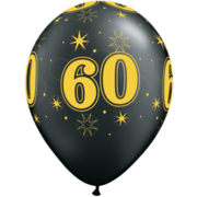 Onyx Black Sparkle Gold Print 60 Latex Balloons Pk 10