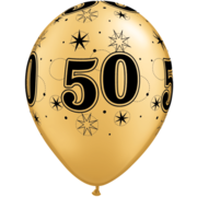 Metallic Gold Sparkle Black Print 50 Latex Balloons Pk 10