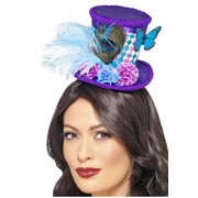 Purple Mad Hatter Mini Top Hat with Feathers on Headband 