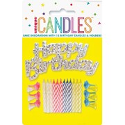 Happy Birthday Cake Topper with 12 Candles & Holders