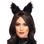 Black Long Fur Cats Ears on Headband 