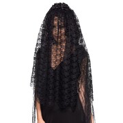 Halloween Black Widow Flower Pattern Lace Veil on Headband Pk 1 