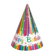 Happy Birthday Ribbons Party Hats Pk 8