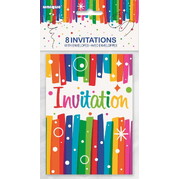 Rainbow Ribbons Party Invitations & Envelopes Pk8