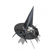 Deluxe Black Witch Hat with Skull & Flowers