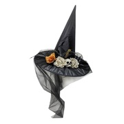 Deluxe Black Witch Hat with Skull, Flowers & Veil