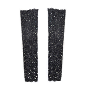 Black Lace Long Fingerless Gloves with Crystals (1 Pair)
