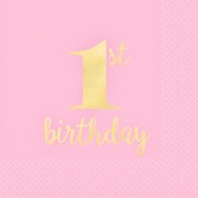 Light Pink and Gold 1st Birthday Cocktail Napkins Pk 16 