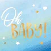 Blue and Gold Oh Baby Cocktail Napkins 2 Ply Pk 16