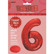 Red Number 6 Supershape Foil Balloon (34in/86cm) Pk 1