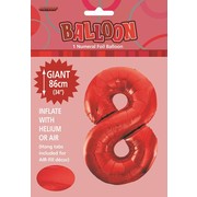 Red Number 8 Supershape Foil Balloon (34in/86cm) Pk 1
