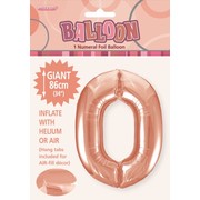 Rose Gold Number 0 Supershape Foil Balloon (34in/86cm) Pk 1