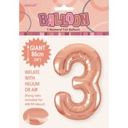 Rose Gold Number 3 Supershape Foil Balloon (34in/86cm) Pk 1