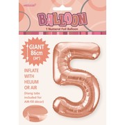 Rose Gold Number 5 Supershape Foil Balloon (34in/86cm) Pk 1