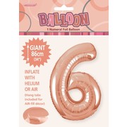 Rose Gold Number 6 Supershape Foil Balloon (34in/86cm) Pk 1