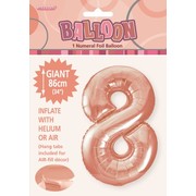 Rose Gold Number 8 Supershape Foil Balloon (34in/86cm) Pk 1
