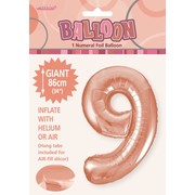 Rose Gold Number 9 Supershape Foil Balloon (34in/86cm) Pk 1
