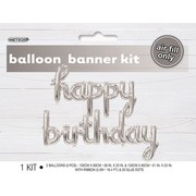 Silver Happy Birthday Foil Balloon Script Banner Pk 1 (Air Inflation Only)