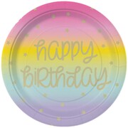 Rainbow Stars Happy Birthday Paper Snack Plates 7in 18cm Pk 8