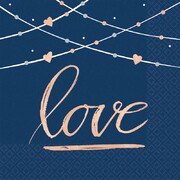 Navy Blue Love Cocktail Napkins with Rose Gold Foil Print Pk 16 