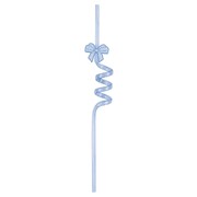 Reusable Plastic Spiral Blue Bow Straws Pk 6