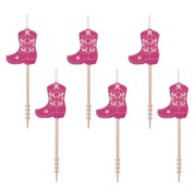 Pink Cowboy Boot Shaped Cake Candles Pk 6