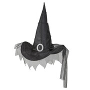 Black Witch Hat with Tulle & Silver Buckle - Halloween Costume