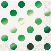 Green Foil Dots Cocktail Napkins Pk 16