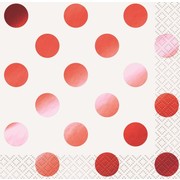 Red Foil Dots Cocktail Napkins Pk 16