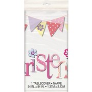 Pink Christening Girl Plastic Tablecover (137cm x 213cm) Pk 1