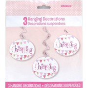 Pink Christening Girl Hanging Swirl Decorations Pk 3