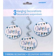 Blue Christening Boy Hanging Swirl Decorations Pk 3