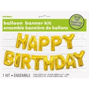 Gold Happy Birthday 14in Foil Balloon Script Banner Pk 1 (Air Inflation Only)