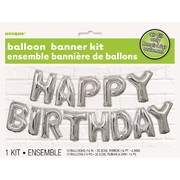 Silver Happy Birthday 14in Foil Balloon Script Banner Pk 1 (Air Inflation Only)