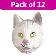 Adult White Cat PVC Face Masks Bulk Pack of 12 | Animal Costume Masks