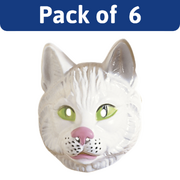 Adult White Cat PVC Face Masks Bulk Pack of 6 | Animal Costume Masks
