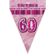 Glitz Pink 60th Flag Banner (3.6m) Pk 1